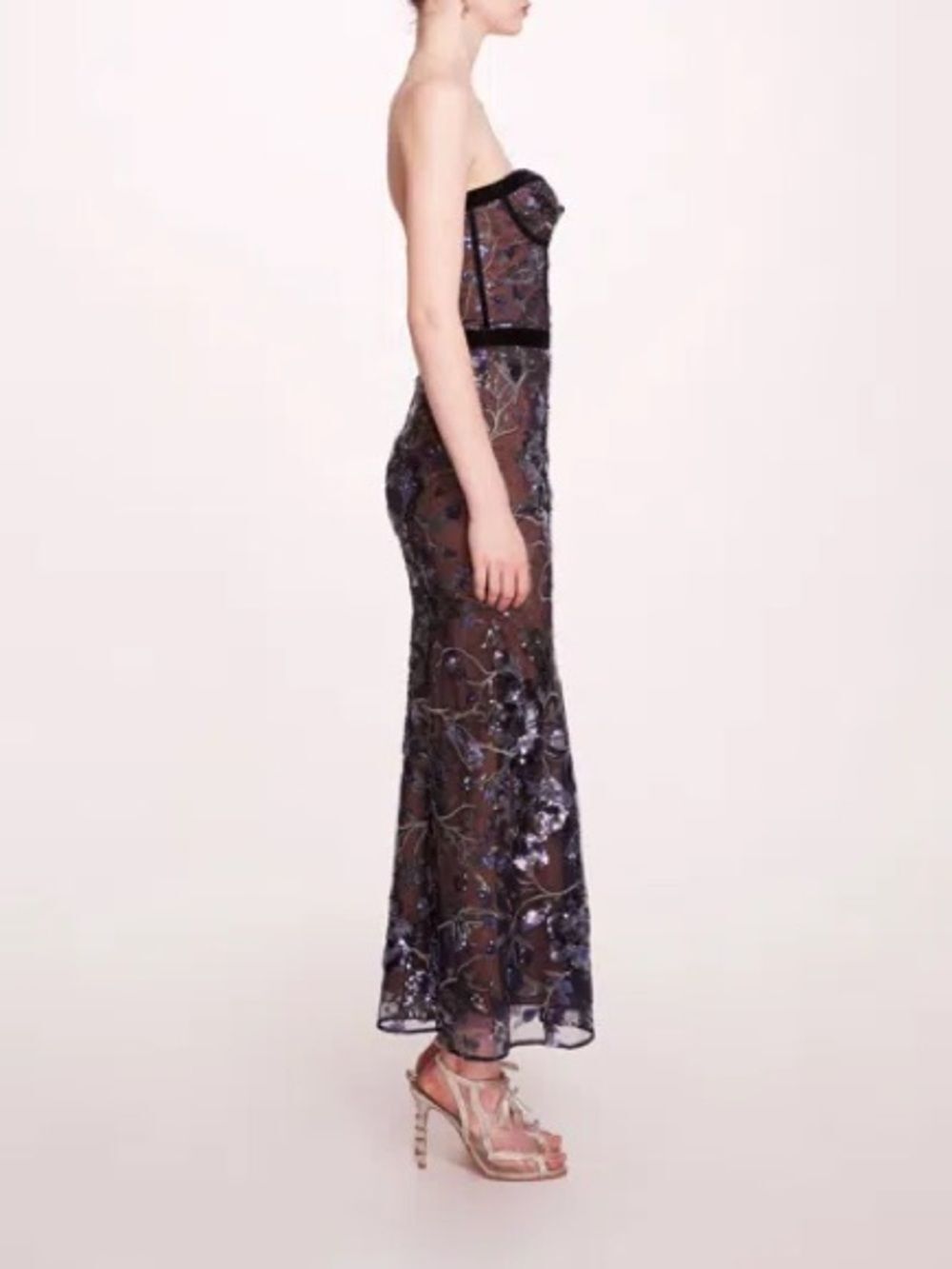 Marchesa Climbing Vines Midi Dress Crystal Ocean Strapless Sequin Embroidery - Picture 16 of 16